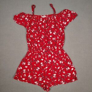 Y2K Charlotte Russe Romper Women Small Red Floral‎ Cold Shoulder Festival Flirty